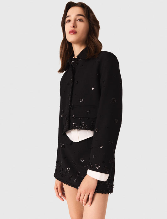 Short embroidered jacket Black