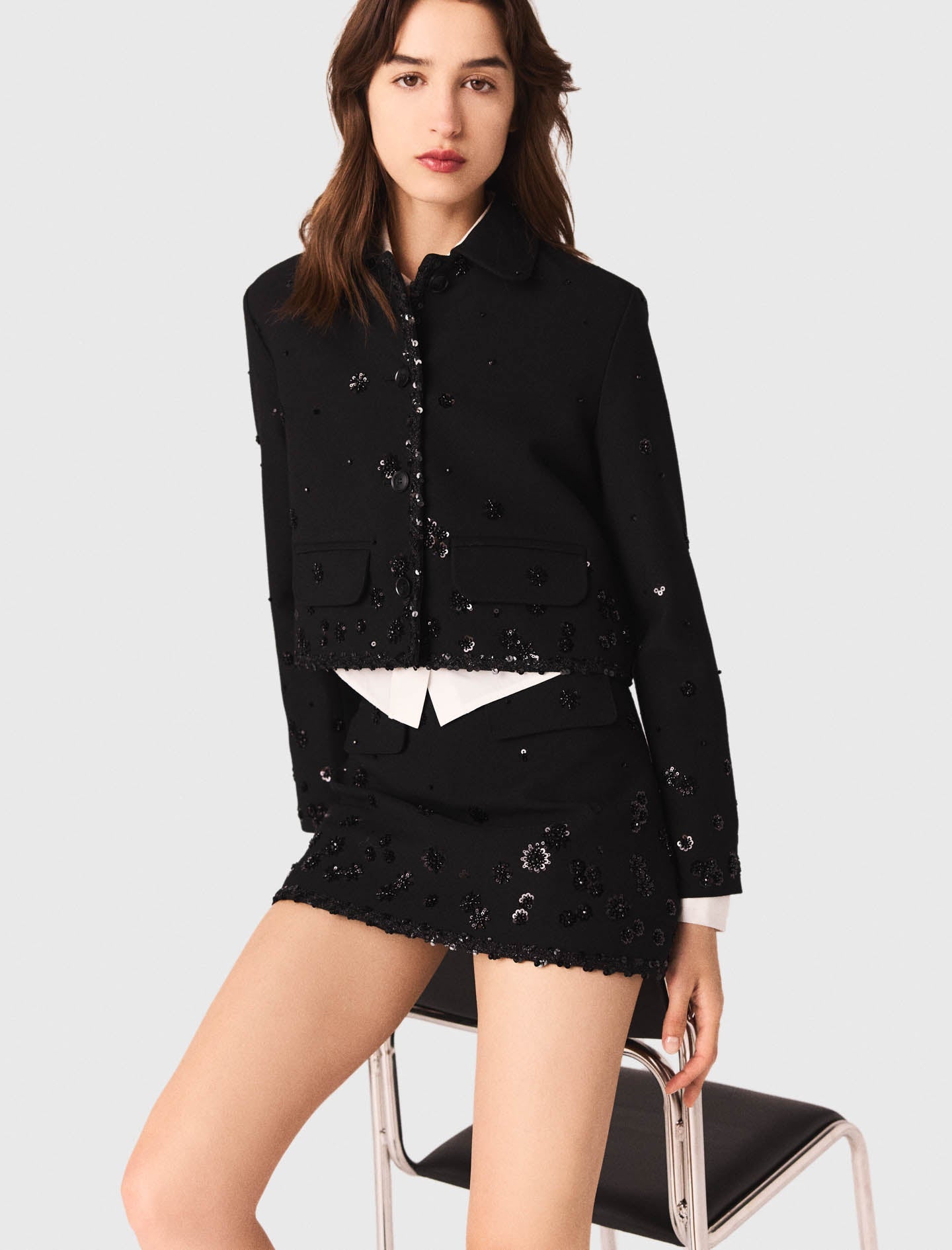 Short embroidered jacket Black