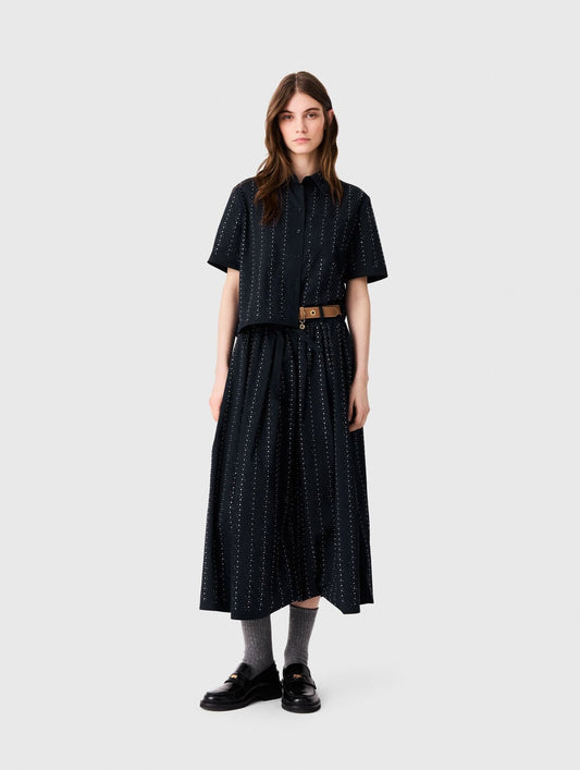 Long rhinestone cotton skirt Navy