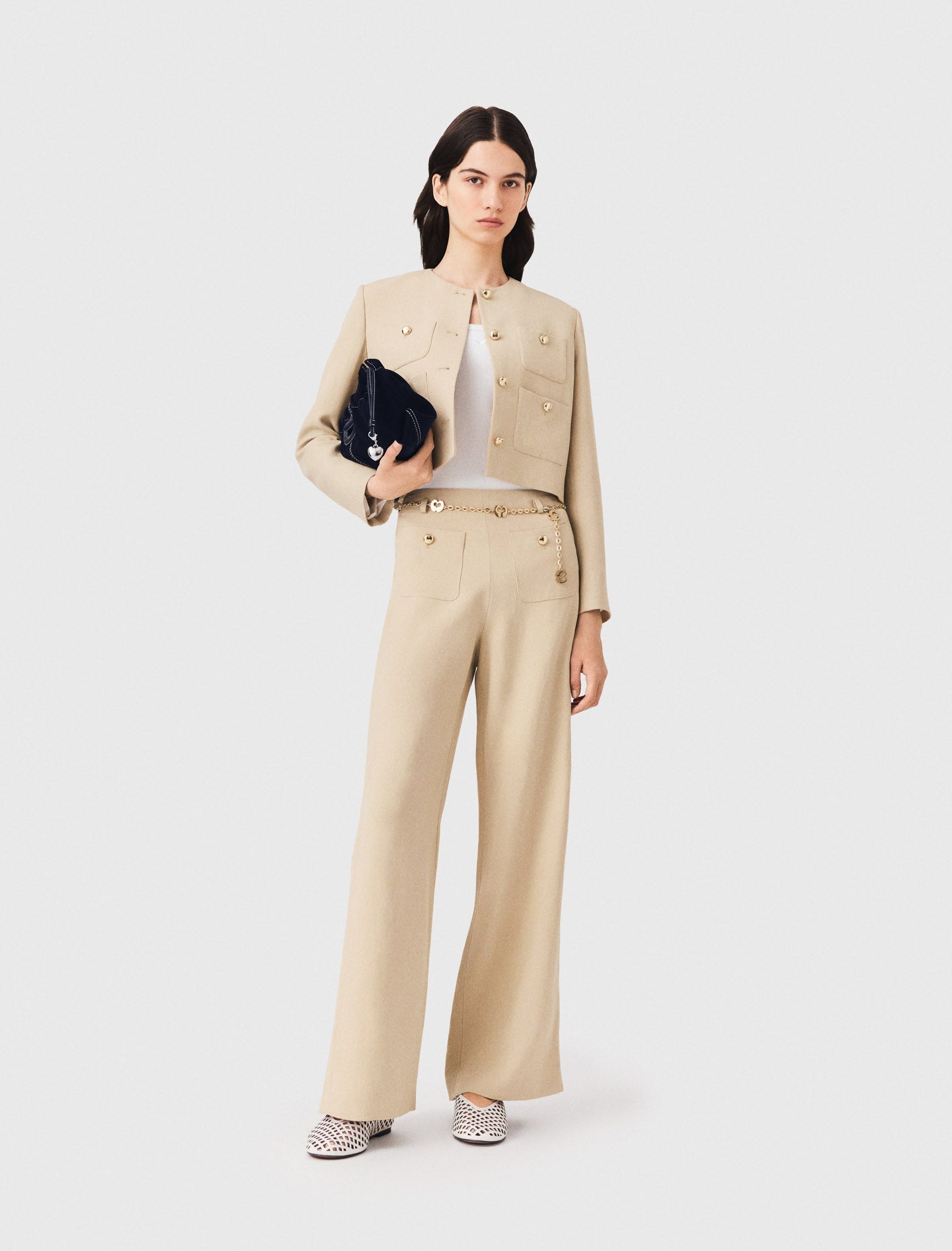 Linen blend suit trousers Beige
