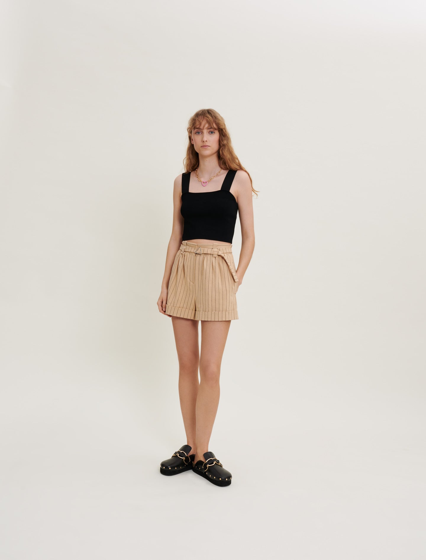 Knitted crop top with straps Black