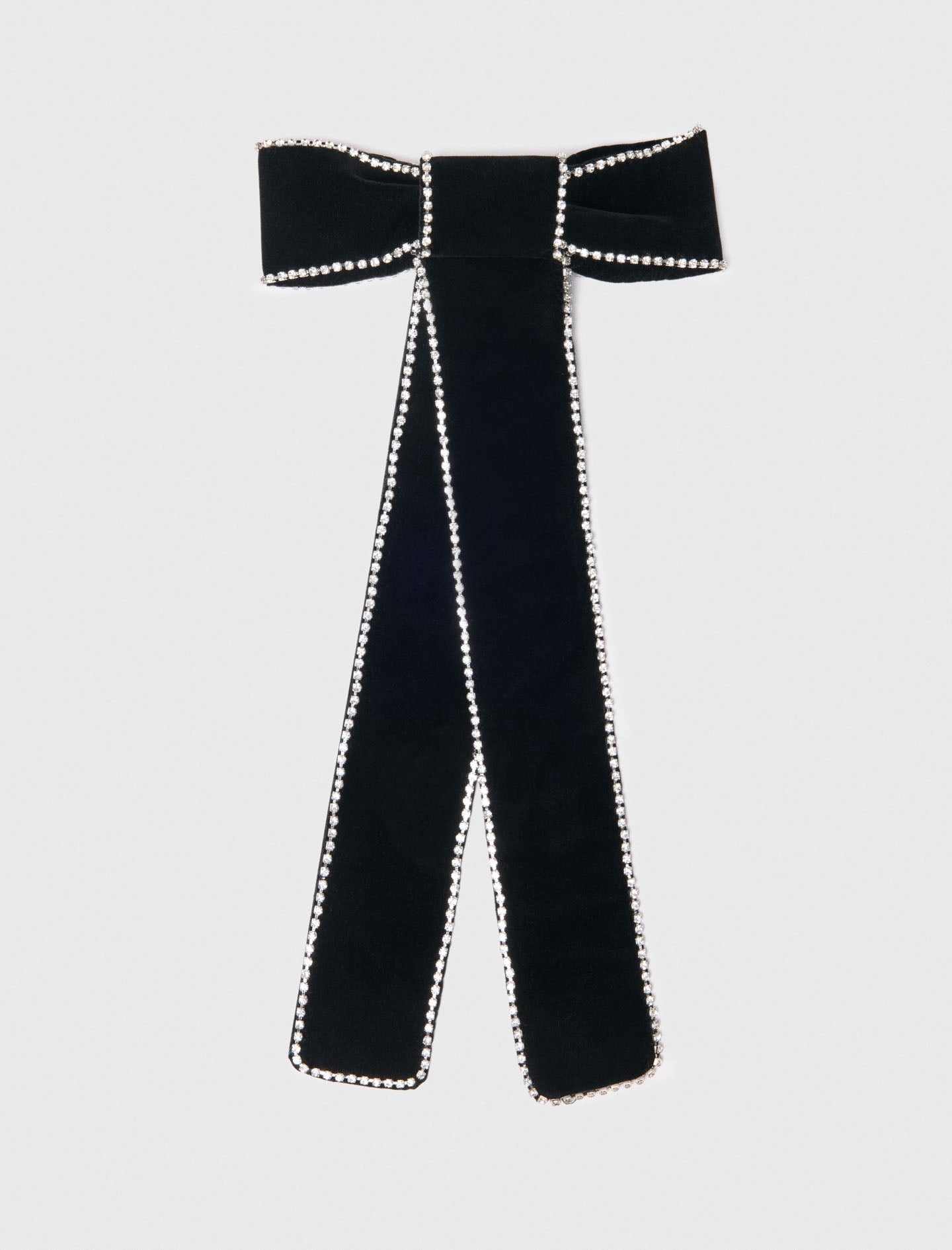 Rhinestone velvet bow barrette Black