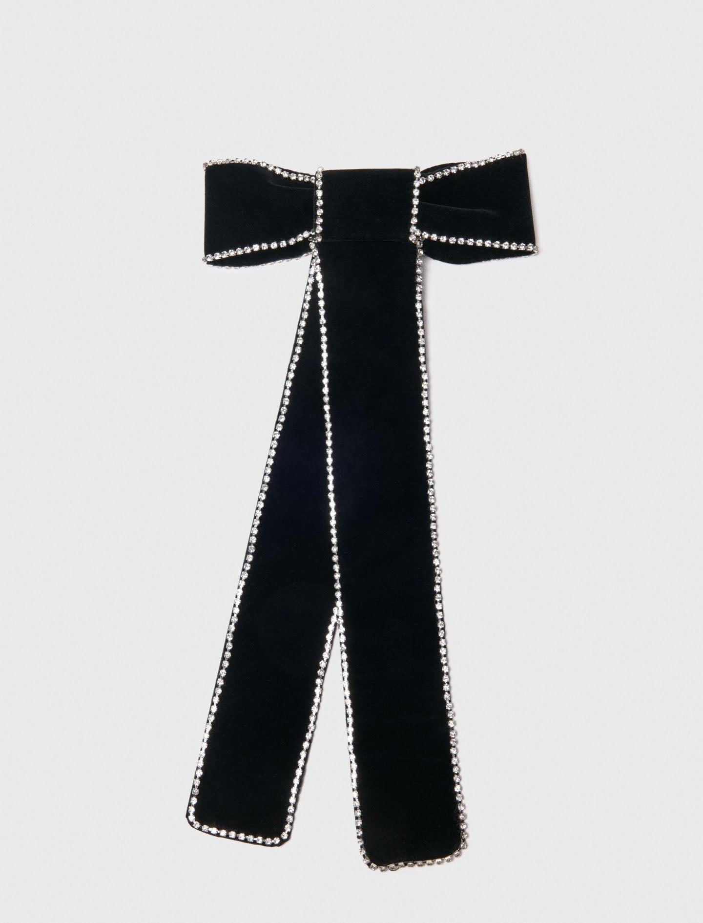Rhinestone velvet bow barrette Black