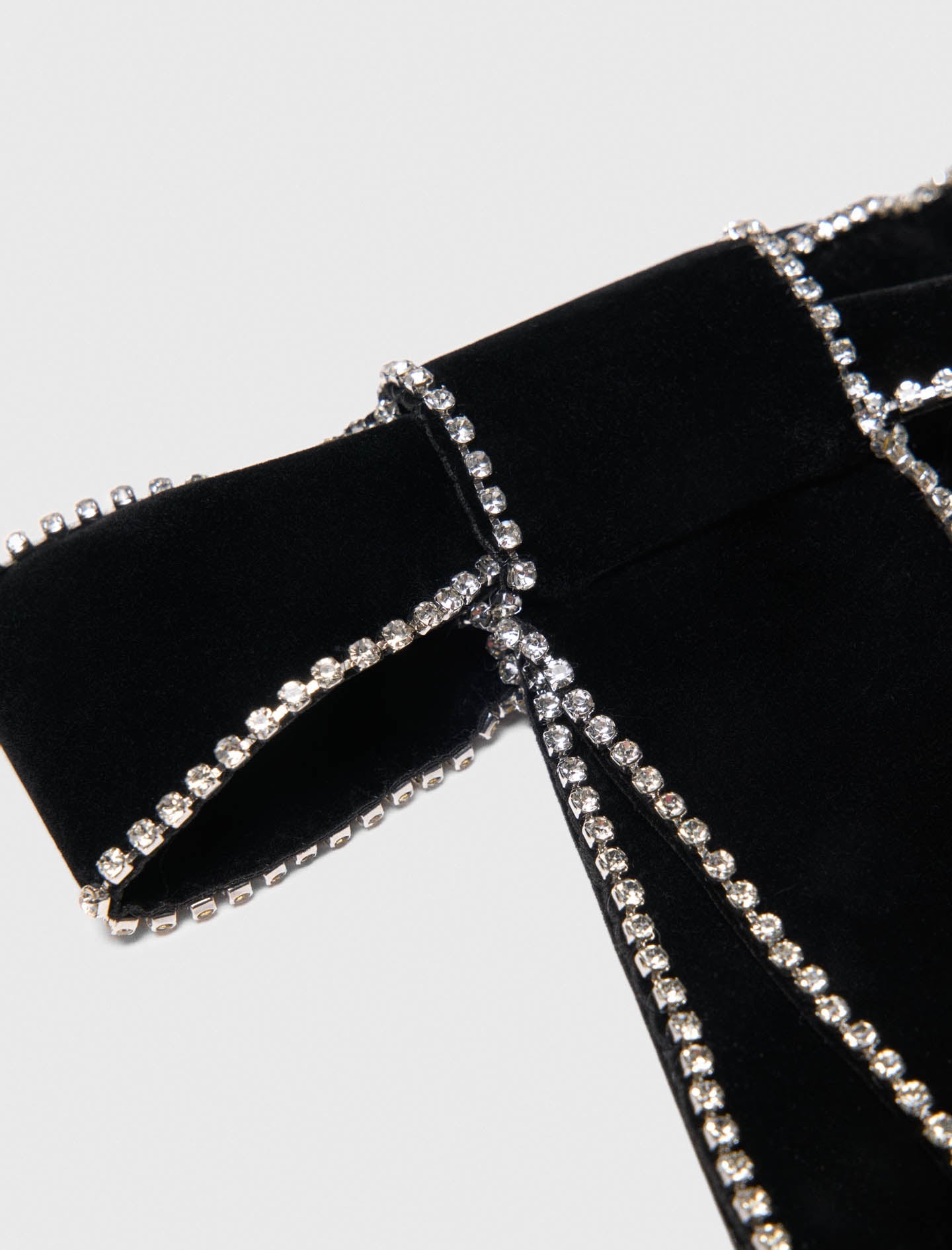 Rhinestone velvet bow barrette Black