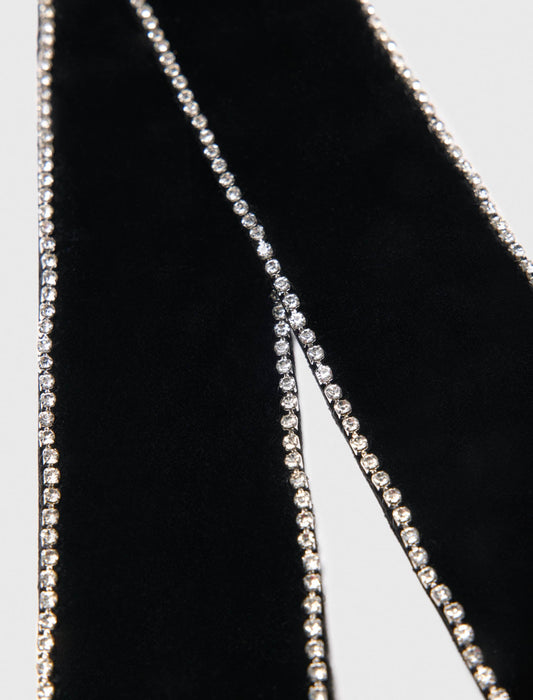 Rhinestone velvet bow barrette Black