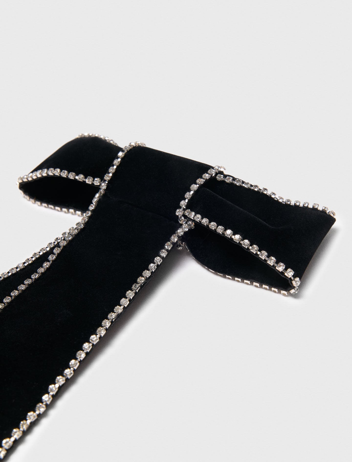 Rhinestone velvet bow barrette Black