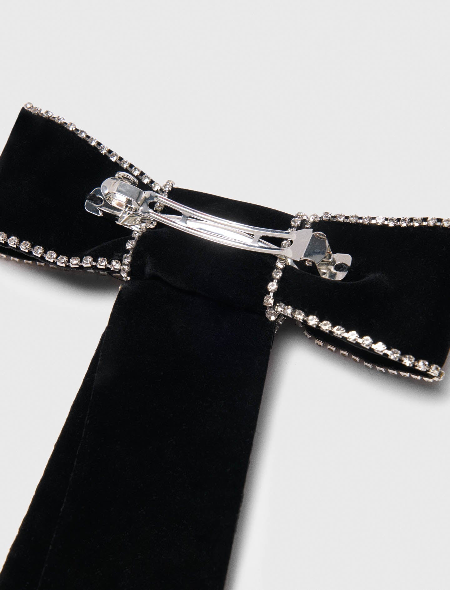 Rhinestone velvet bow barrette Black