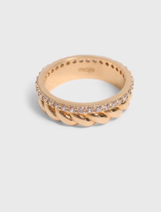 Twisted gold rhinestone ring Gold