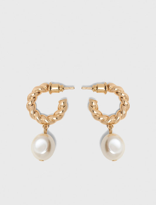Twisted bead hoop earrings Gold