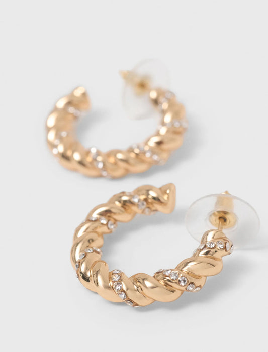 Twisted rhinestone hoop earrings Gold