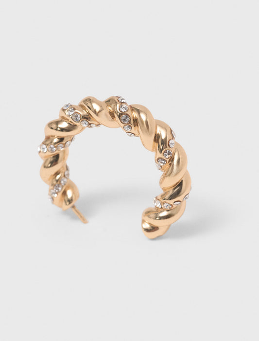 Twisted rhinestone hoop earrings Gold