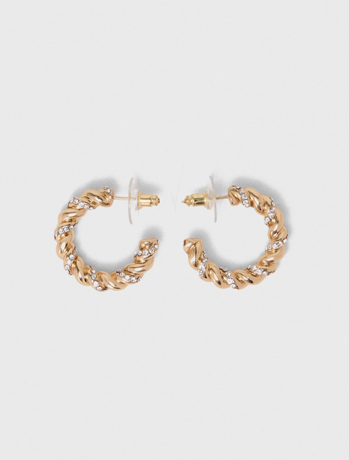 Twisted rhinestone hoop earrings Gold