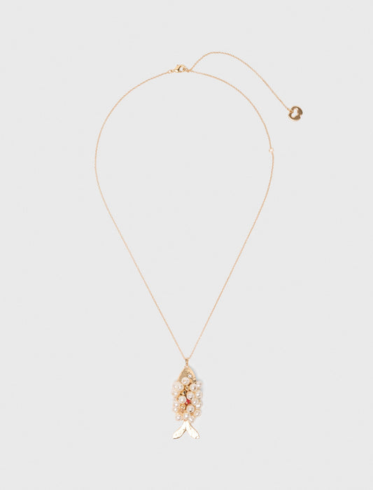 Long beaded fish necklace Gold