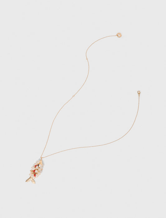 Long beaded fish necklace Gold