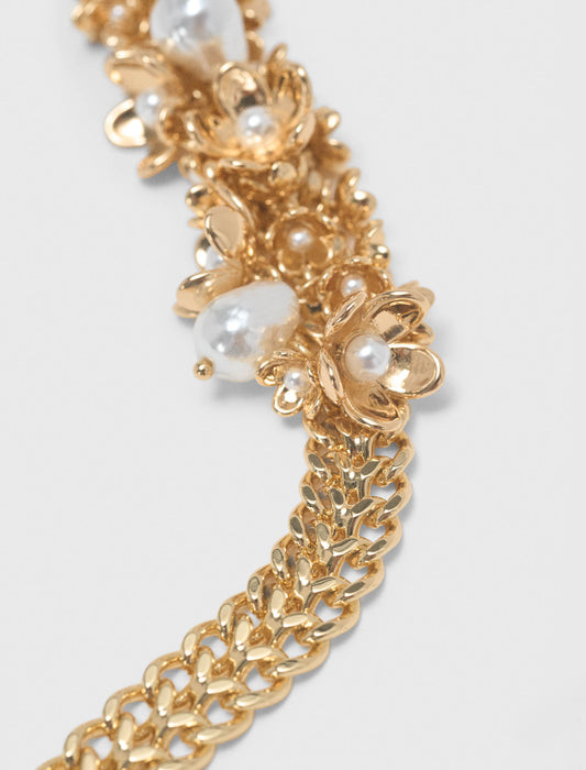 Asymmetric wide chain necklace Gold