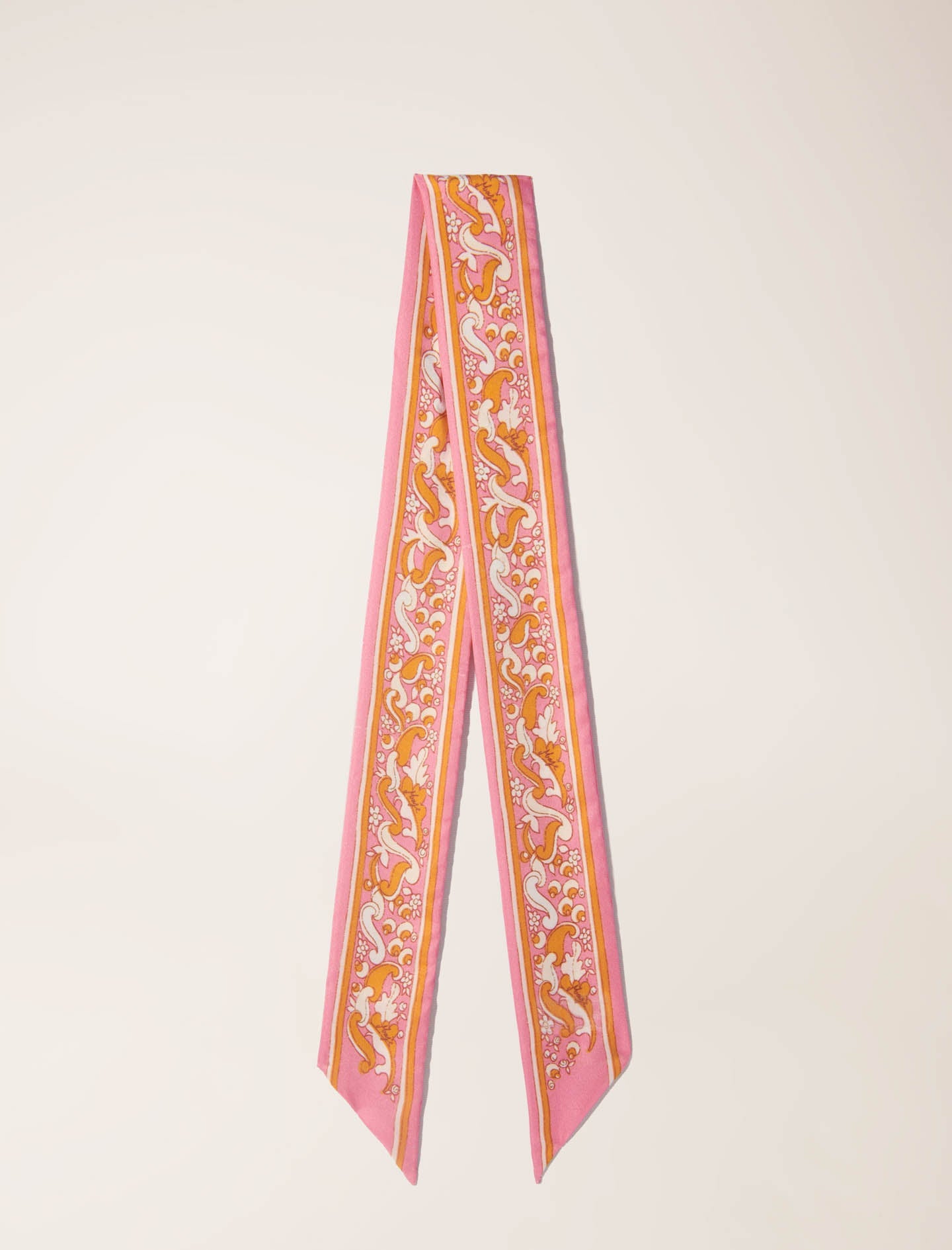 Pink-featured-Floral motif ribbon scarf