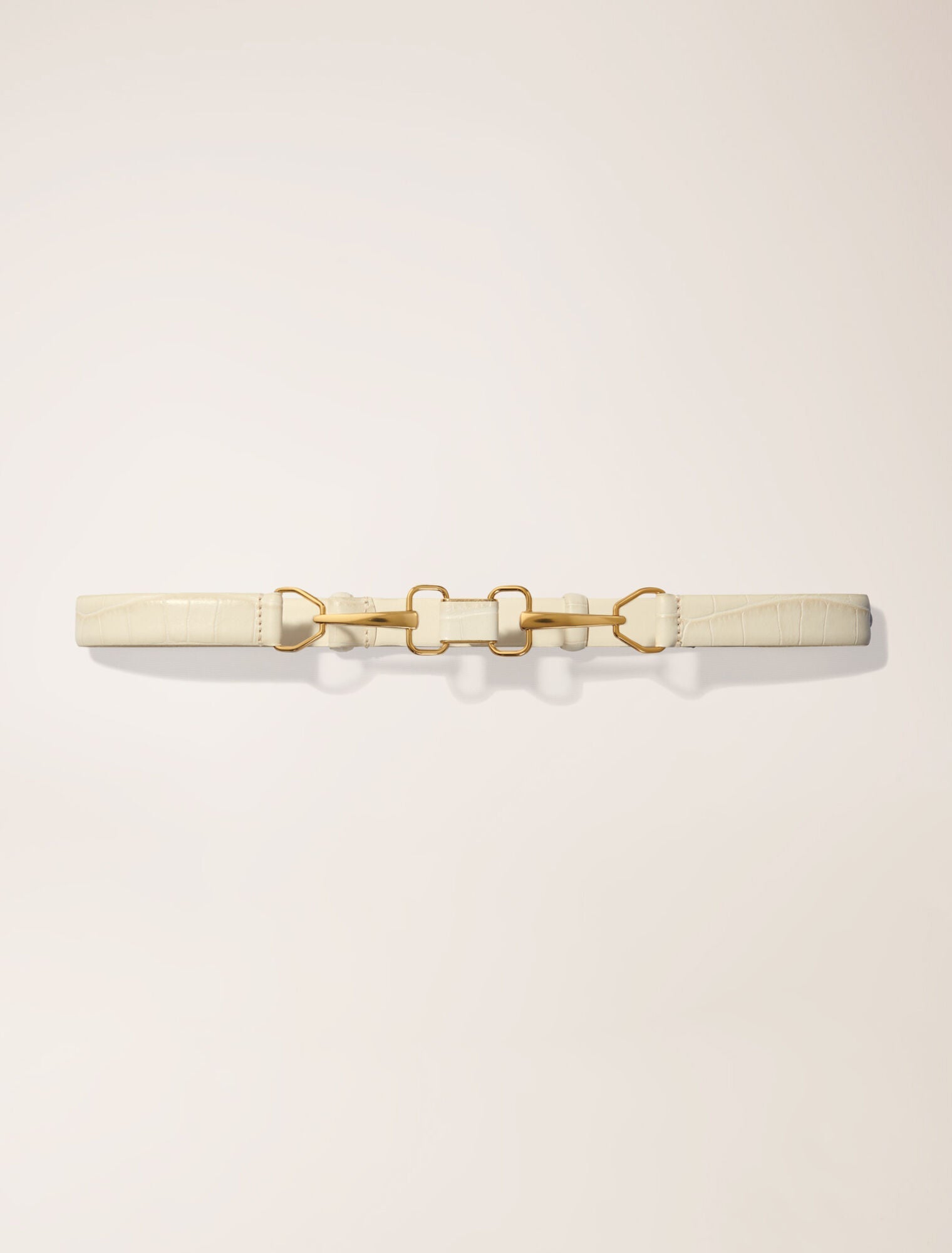 Ecru-featured-Leather belt with horse bit buckle