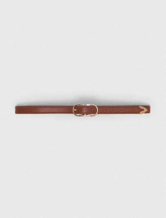 Double-Buckle Leather Belt Camel