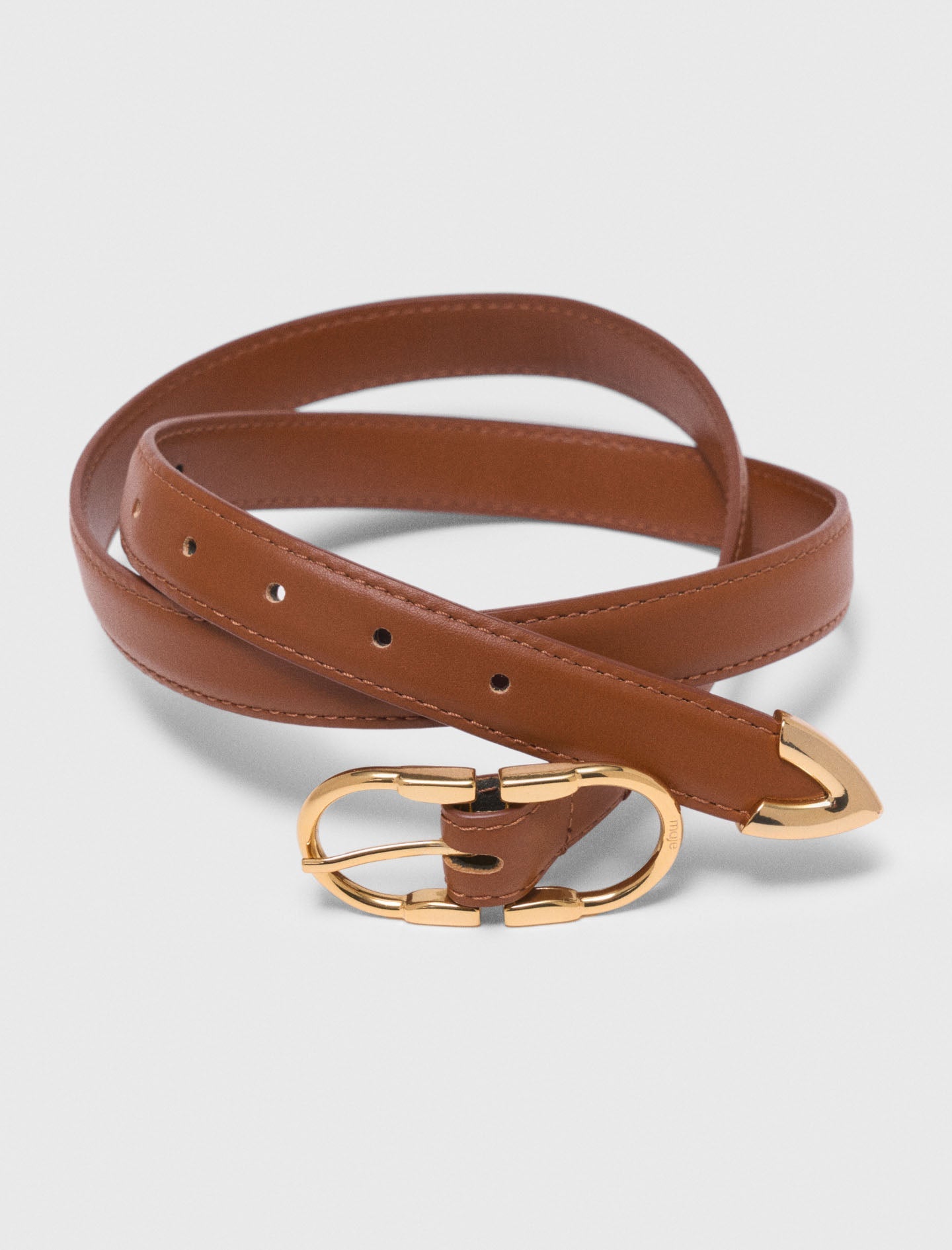 Double-Buckle Leather Belt Camel