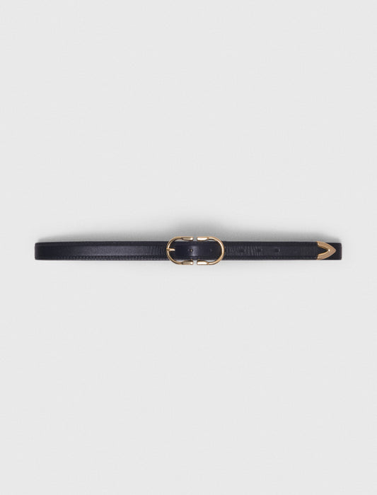 Double-Buckle Leather Belt Black