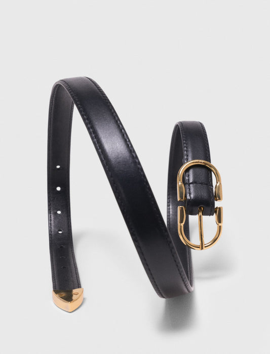 Double-Buckle Leather Belt Black
