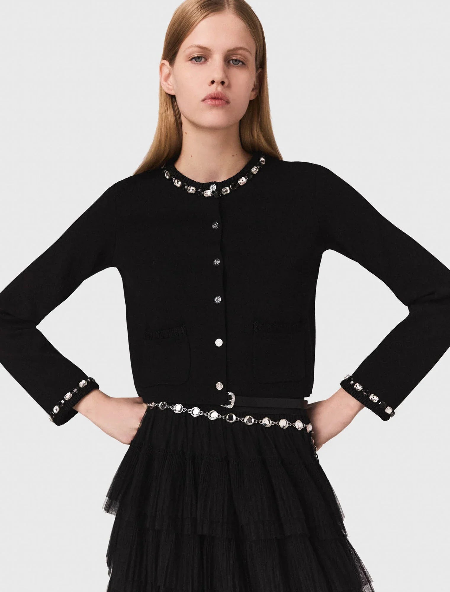 Rhinestone chain belt Silvery