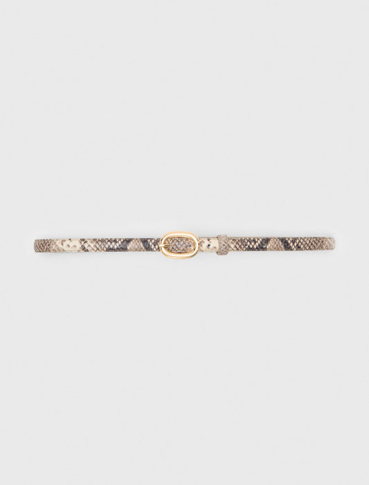 Slim Python-Effect Leather Belt Natural Snake Print