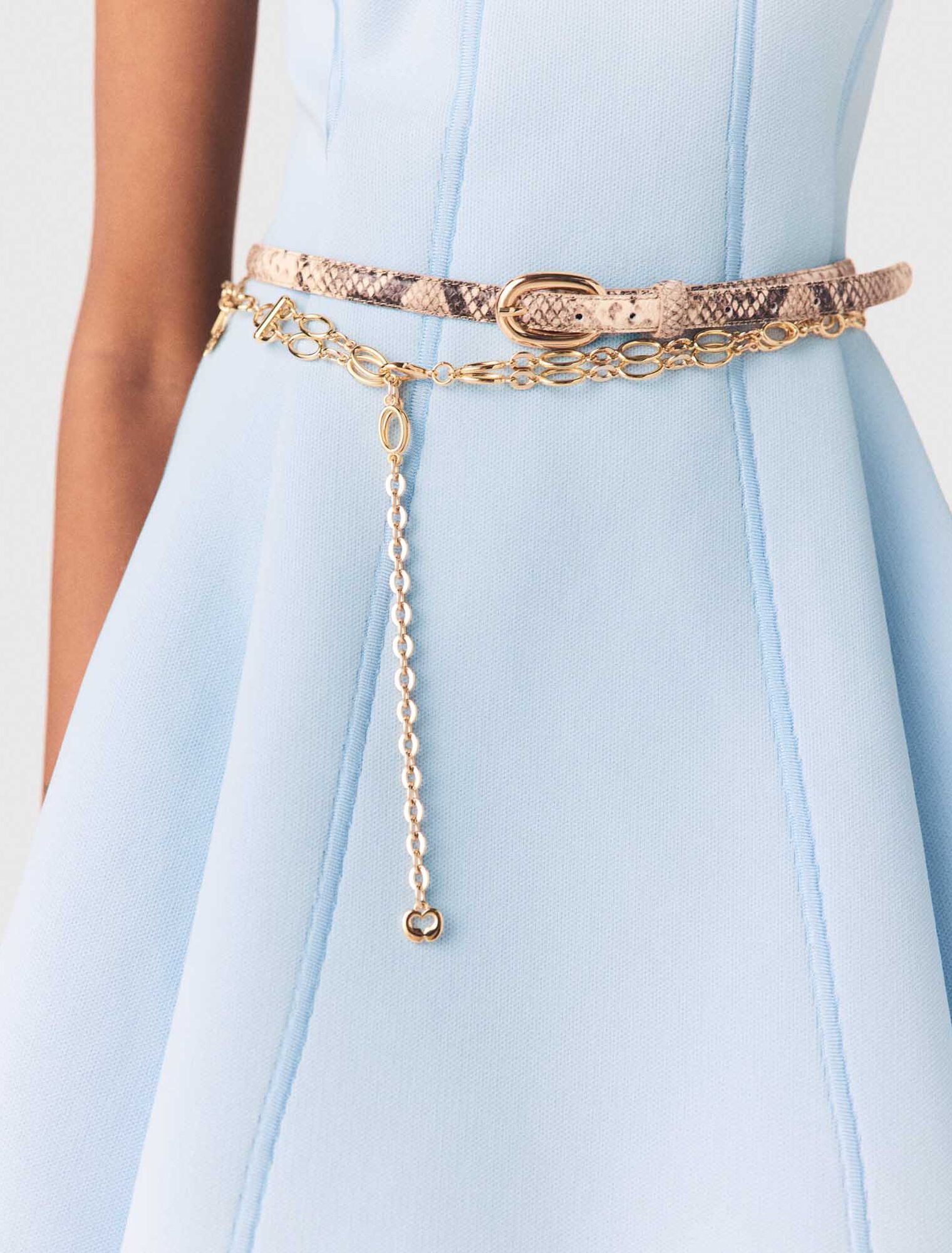 Slim Python-Effect Leather Belt Natural Snake Print