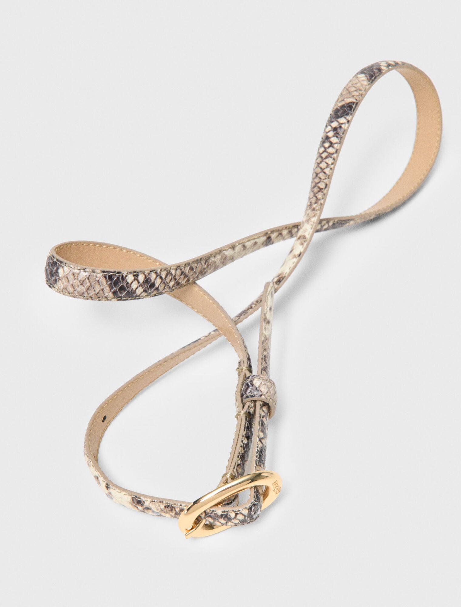 Slim Python-Effect Leather Belt Natural Snake Print