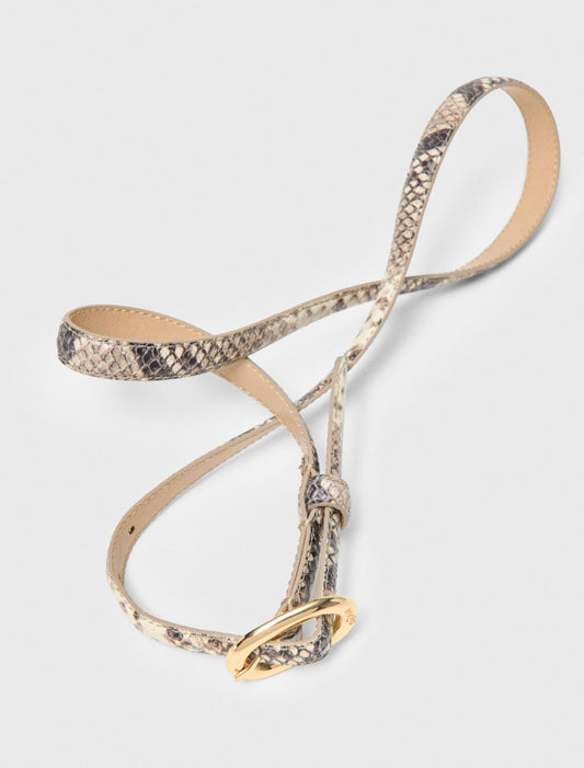 Slim Python-Effect Leather Belt Natural Snake Print