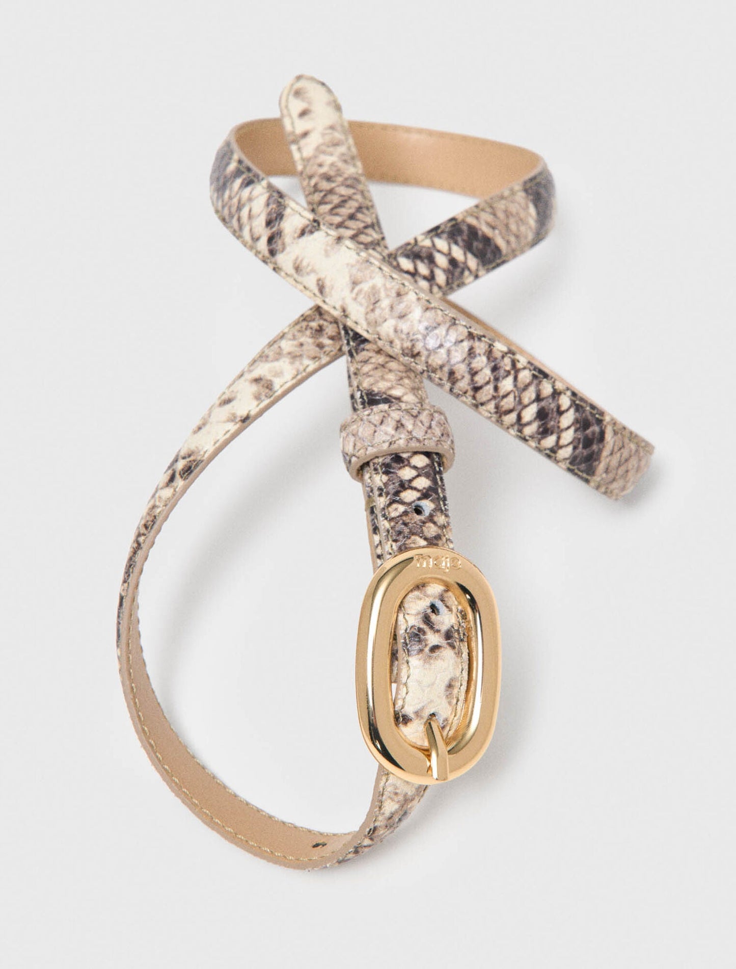Slim Python-Effect Leather Belt Natural Snake Print