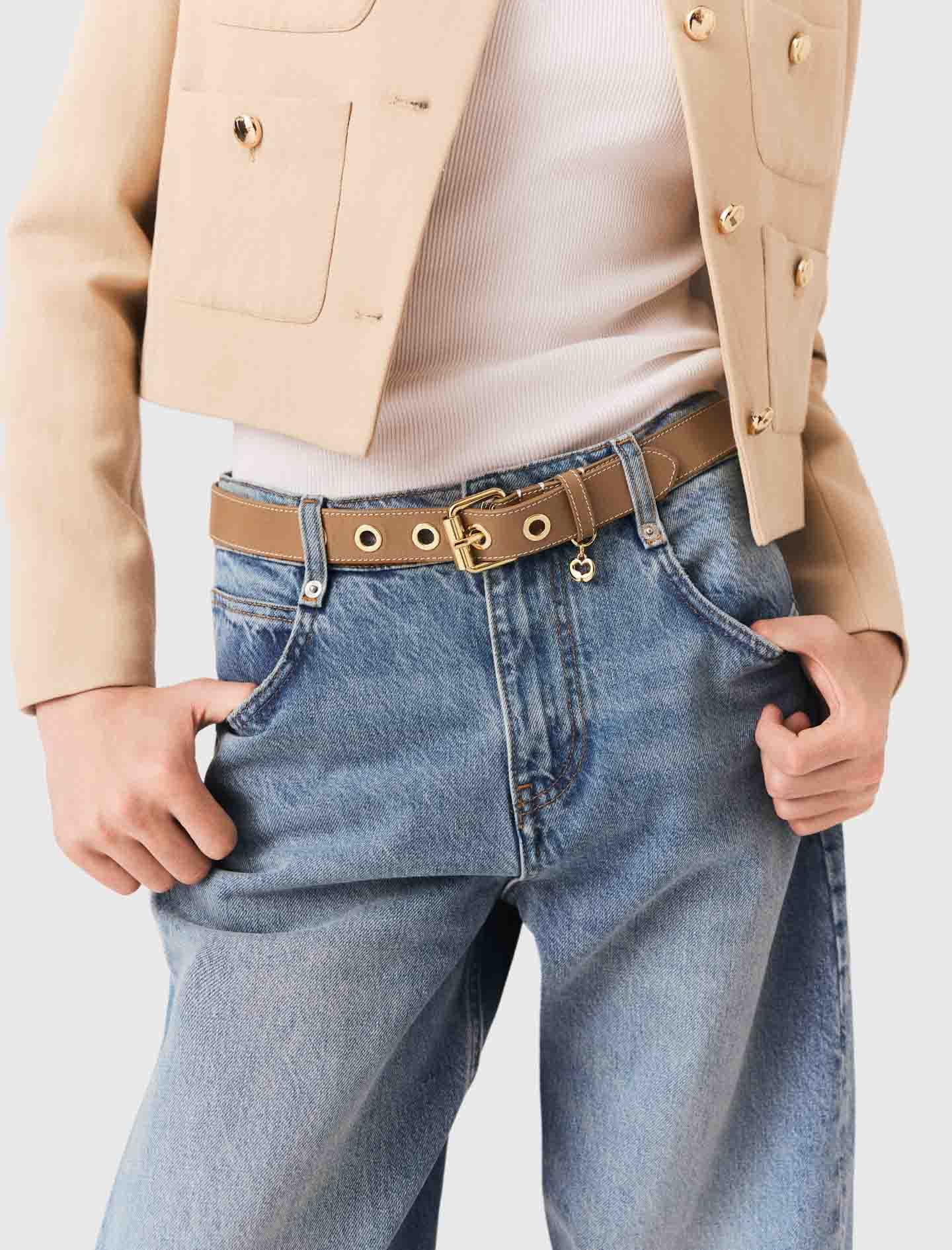 Leather belt with eyelets Moka