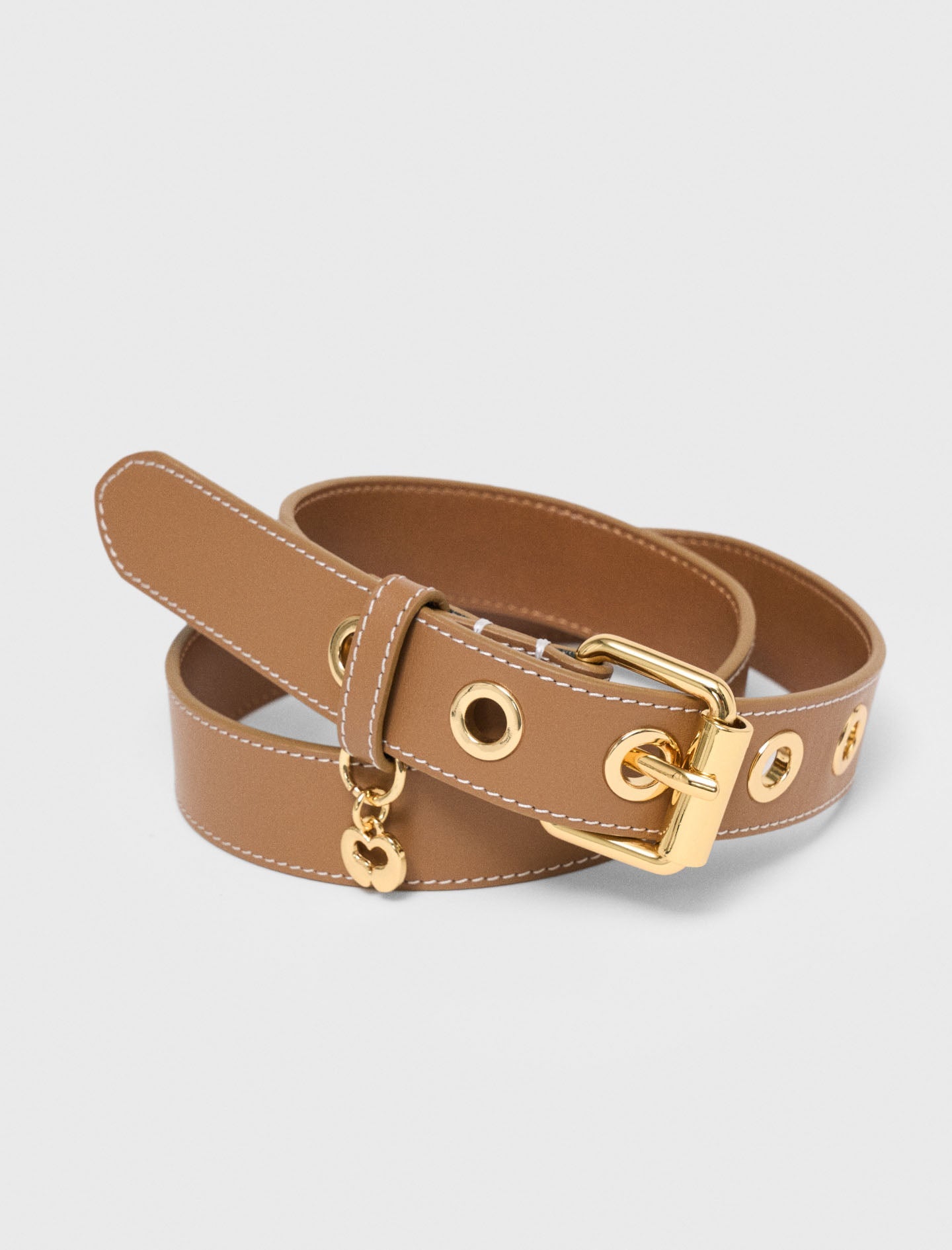 Leather belt with eyelets Moka