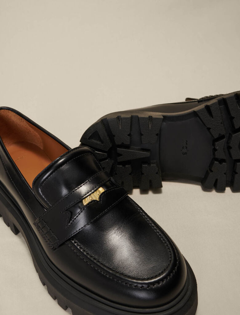 Black  -Leather platform loafers