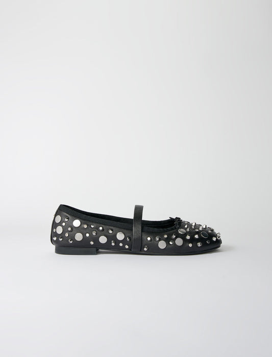 Black featured-studded ballet flats