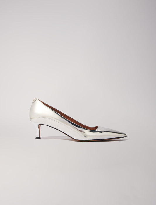 Silver   Pointed mirrored leather pumps