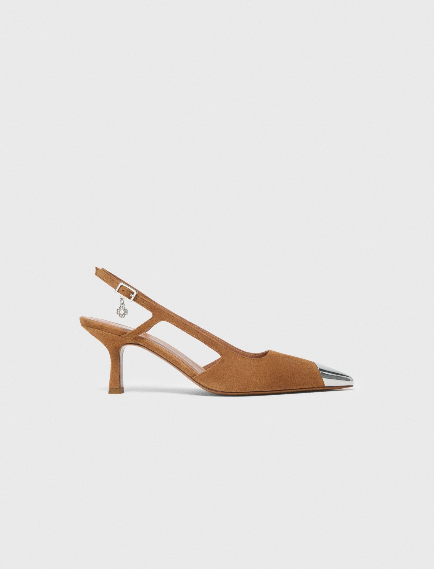 Metallic-Toe Suede Pumps CAMEL