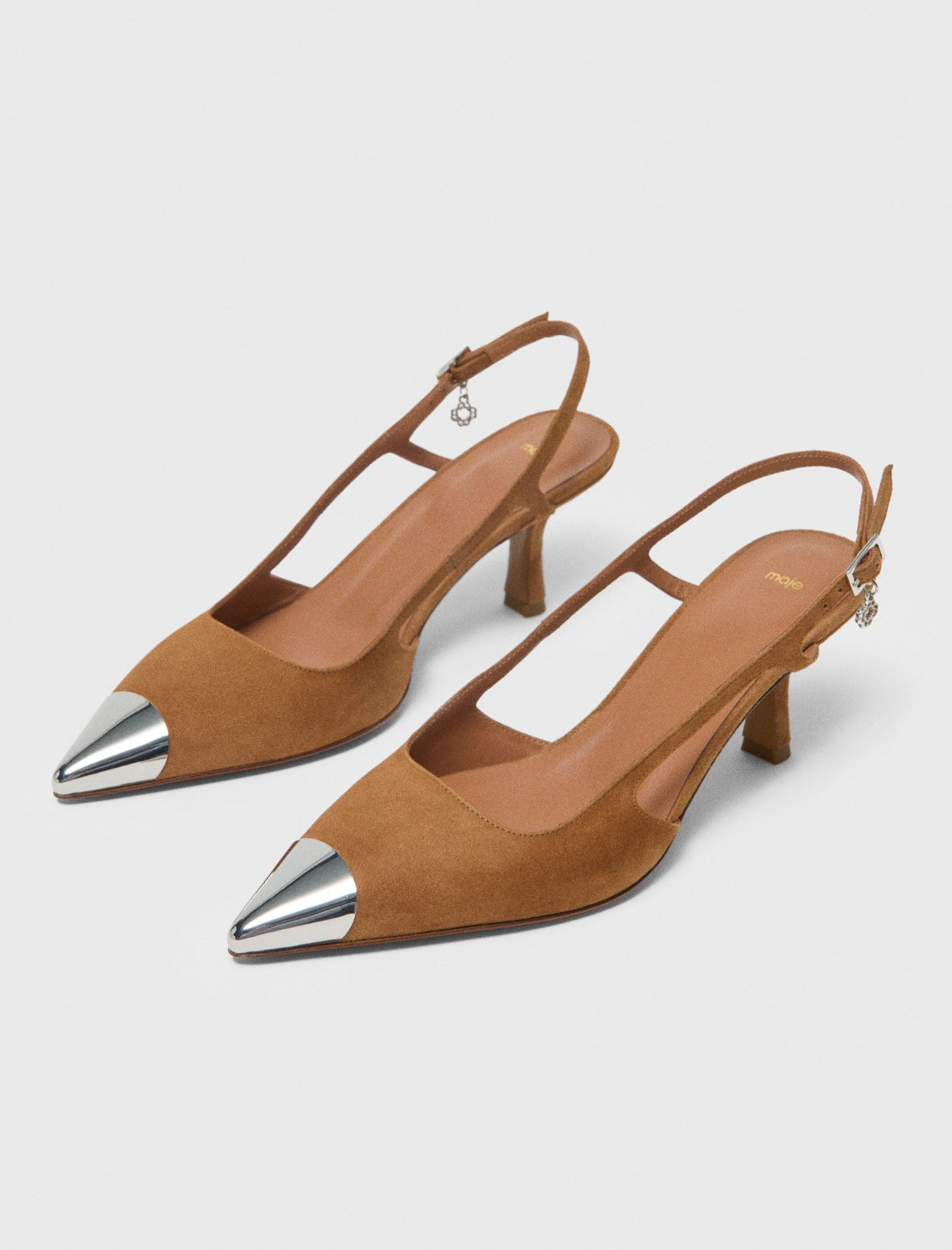 Metallic-Toe Suede Pumps CAMEL