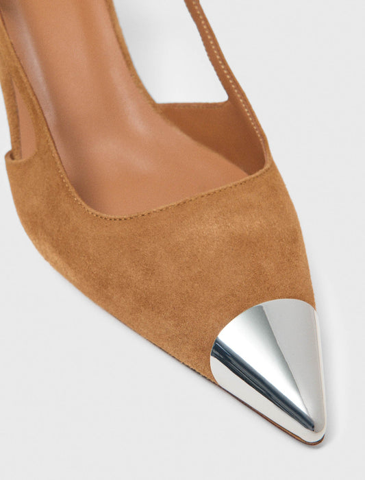 Metallic-Toe Suede Pumps CAMEL