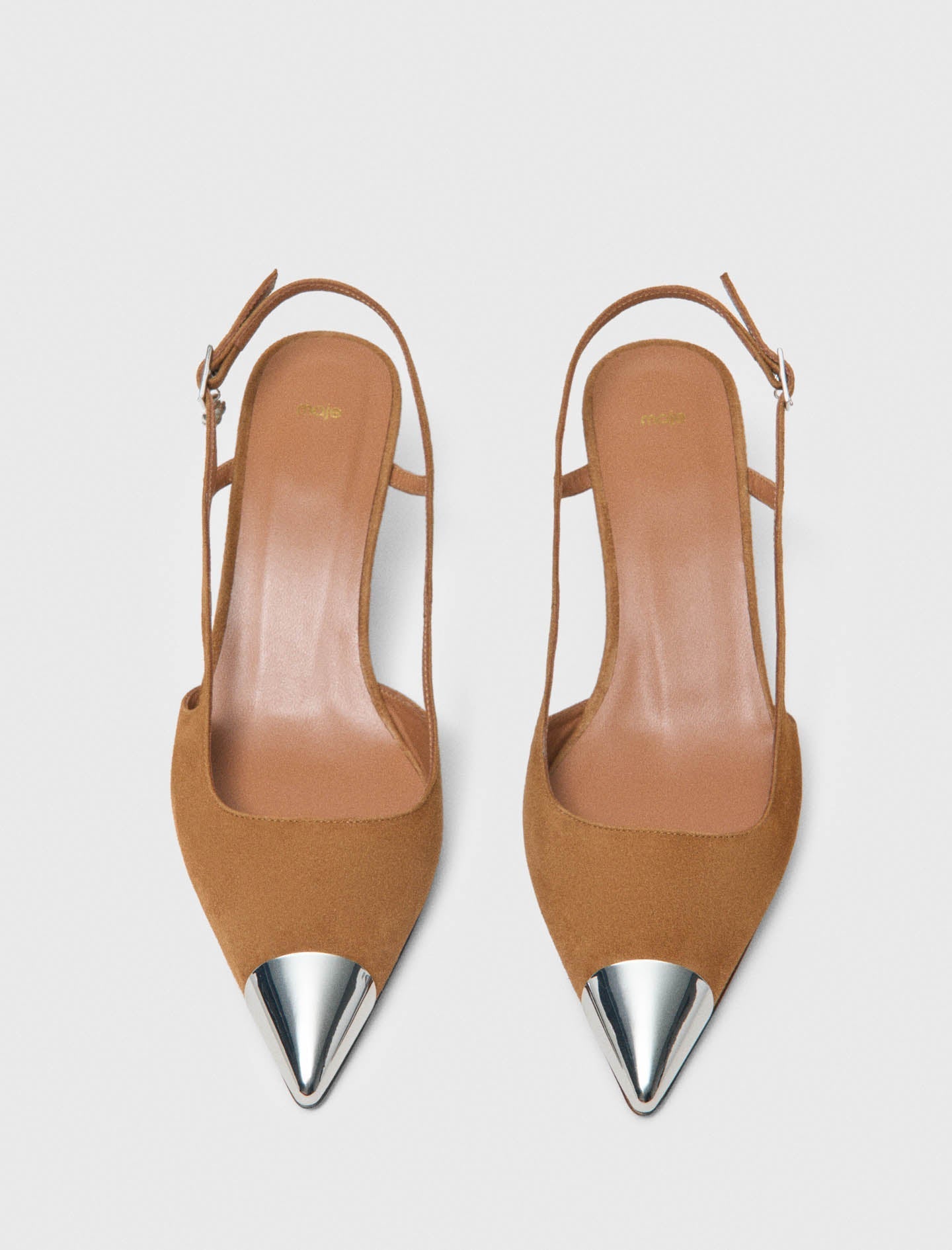 Metallic-Toe Suede Pumps CAMEL