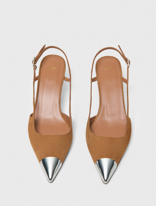 Metallic-Toe Suede Pumps CAMEL