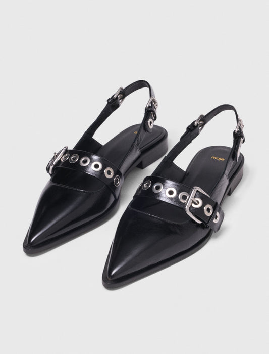 Flat Leather Strap Slingbacks Black