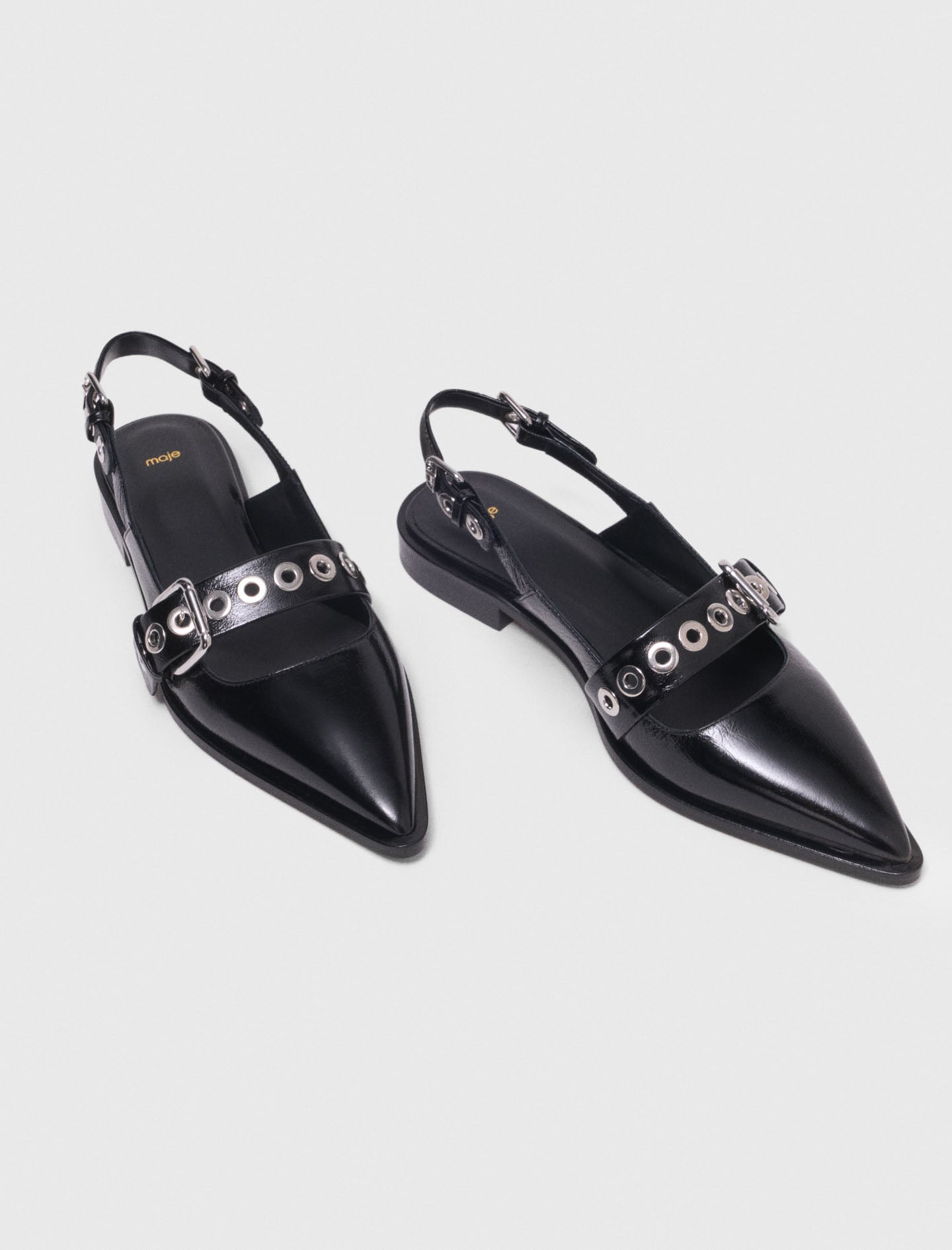 Flat Leather Strap Slingbacks Black