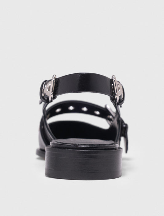 Flat Leather Strap Slingbacks Black
