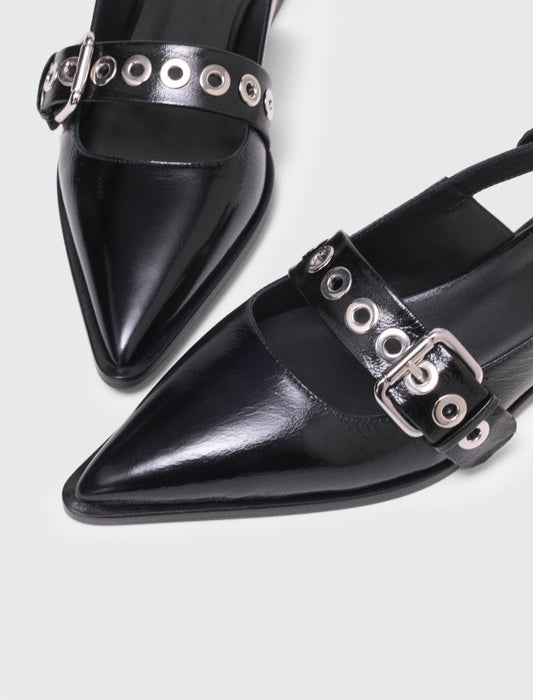 Flat Leather Strap Slingbacks Black