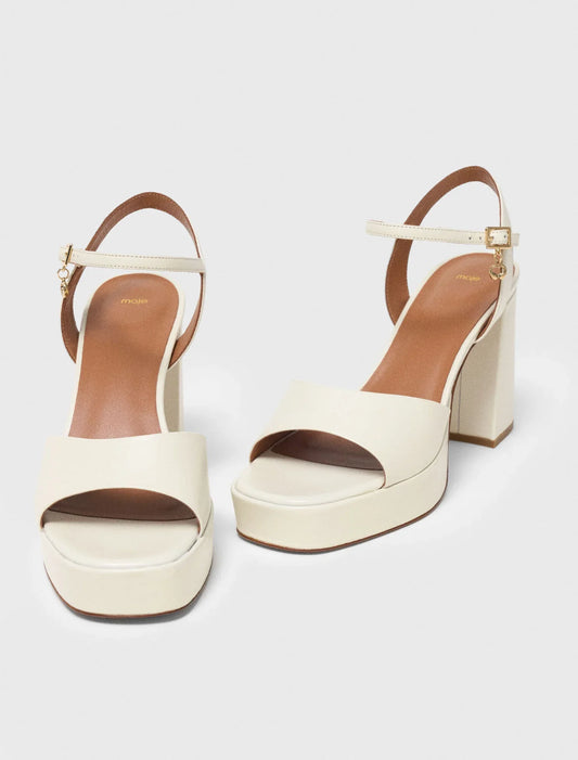 Leather Platform Sandals Ecru