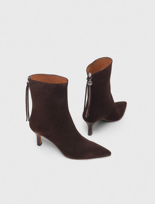 Zipped suede ankle boots Dark Brown