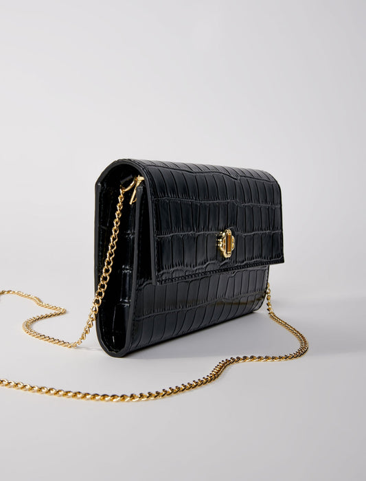 Black  -croc-effect embossed leather bag
