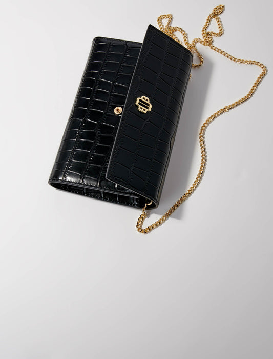 Black  -croc-effect embossed leather bag