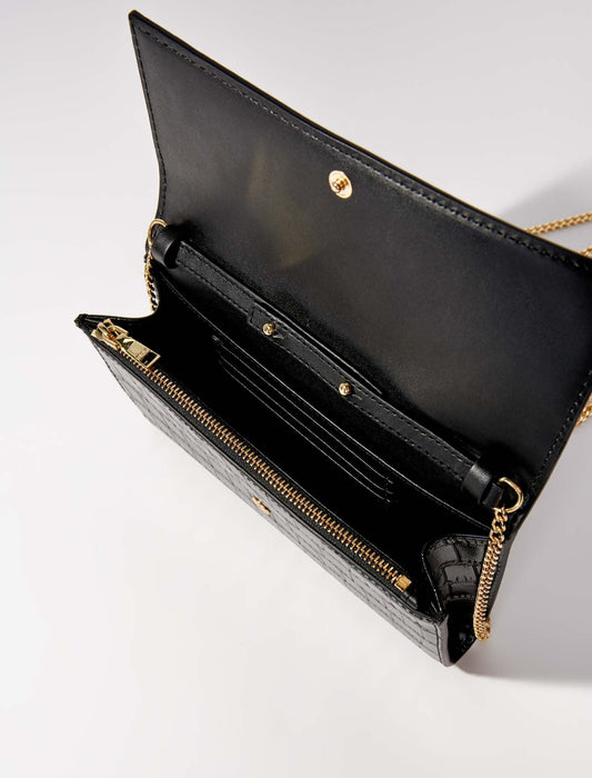 Black  -croc-effect embossed leather bag